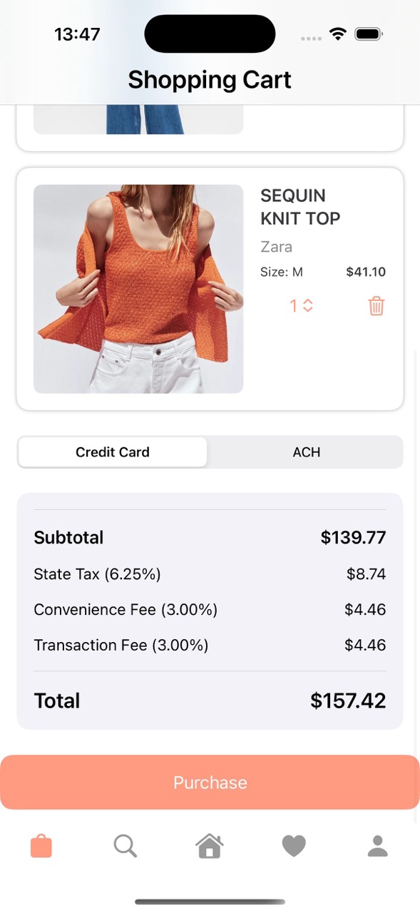 ScoutFit checkout screen showing one-click purchase